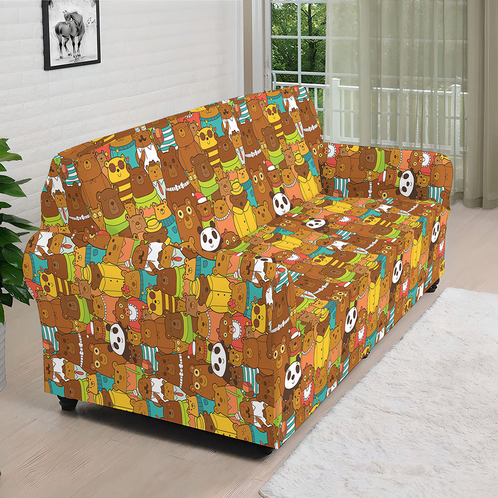 Colorful Cartoon Baby Bear Pattern Print Sofa Cover
