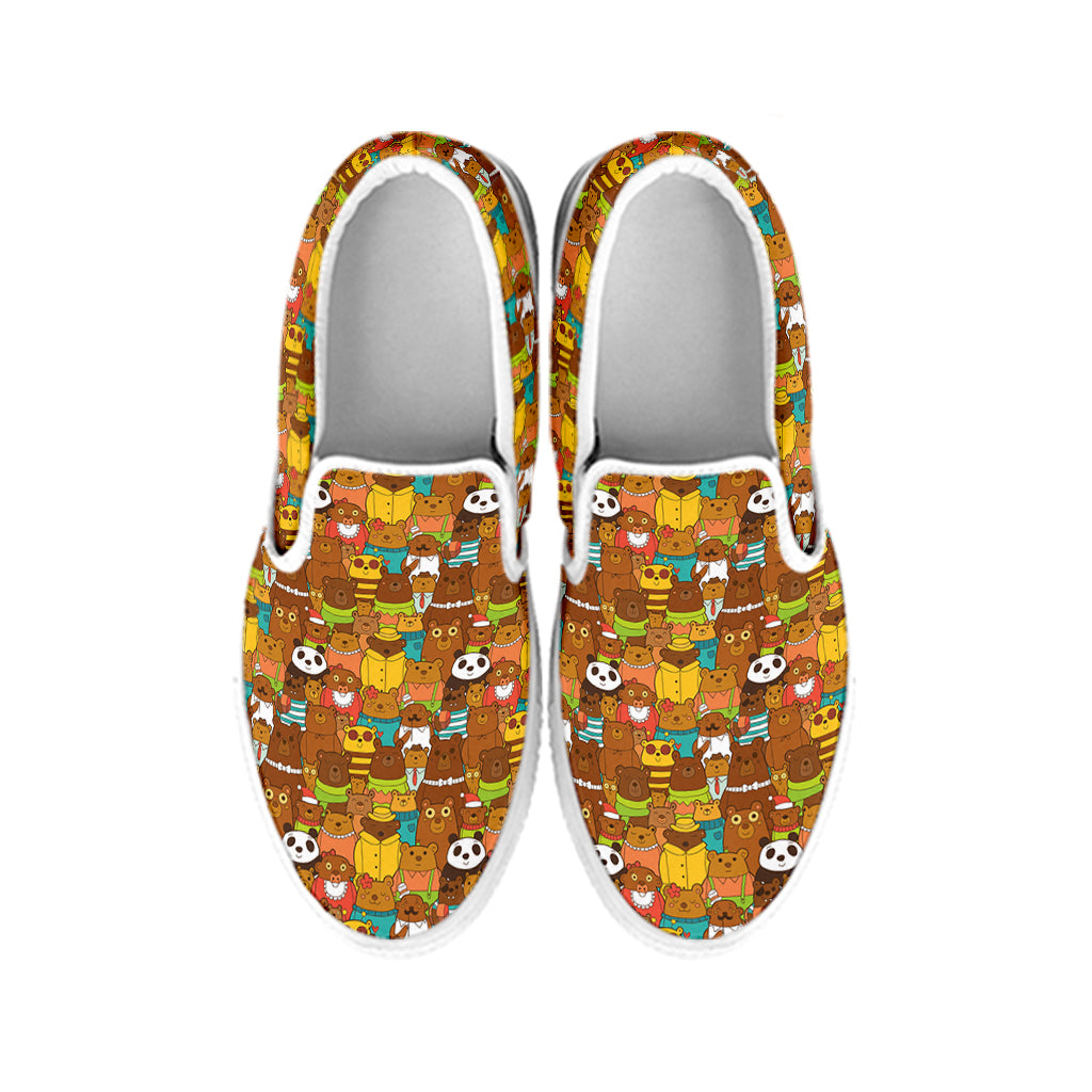 Colorful Cartoon Baby Bear Pattern Print White Slip On Shoes
