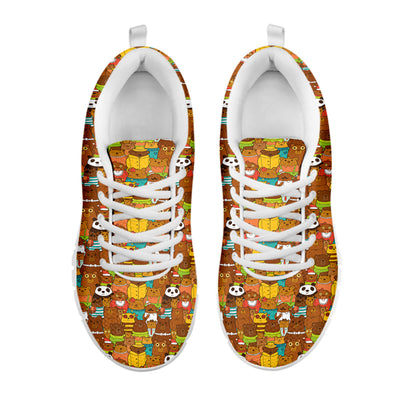 Colorful Cartoon Baby Bear Pattern Print White Sneakers