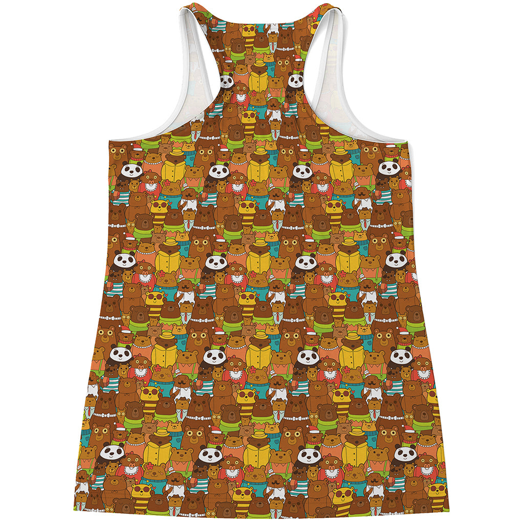 Colorful Cartoon Baby Bear Pattern Print Women's Racerback Tank Top