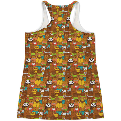 Colorful Cartoon Baby Bear Pattern Print Women's Racerback Tank Top