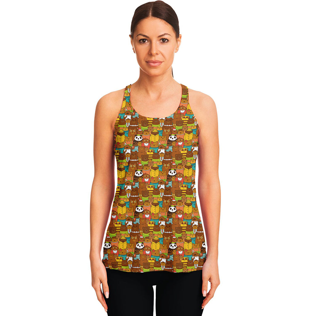 Colorful Cartoon Baby Bear Pattern Print Women's Racerback Tank Top