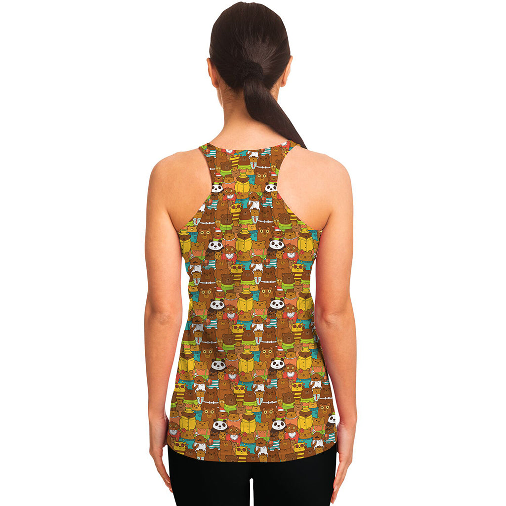Colorful Cartoon Baby Bear Pattern Print Women's Racerback Tank Top