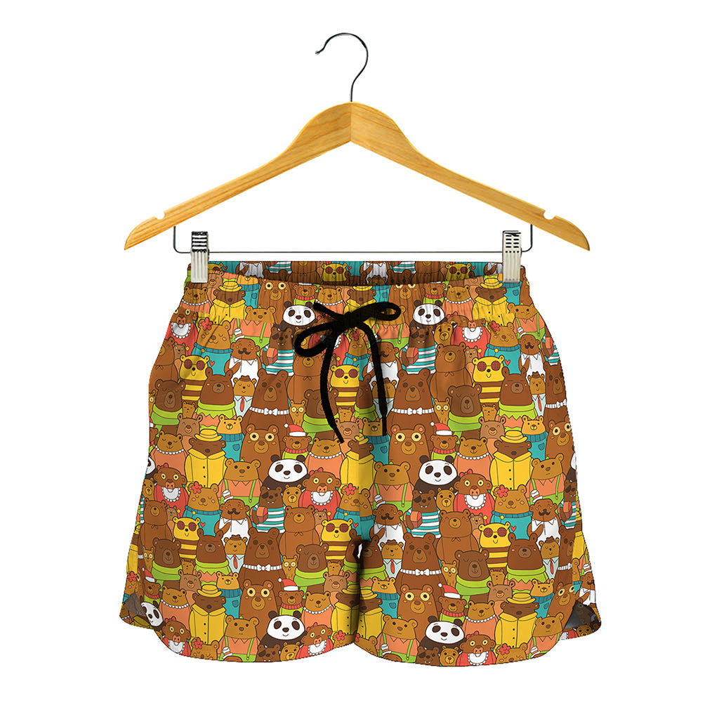 Colorful Cartoon Baby Bear Pattern Print Women's Shorts