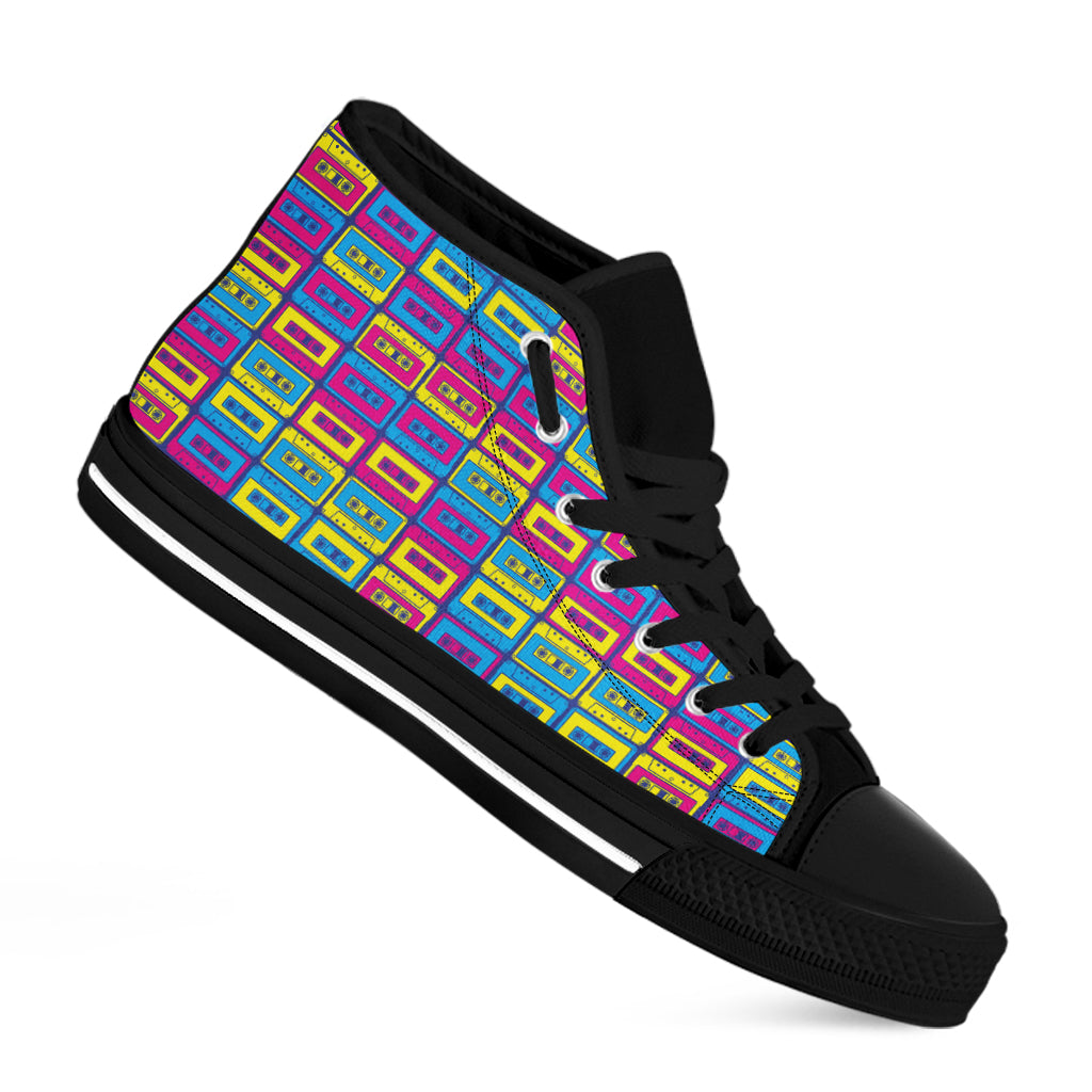 Colorful Cassette Tape Print Black High Top Shoes
