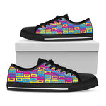 Colorful Cassette Tape Print Black Low Top Shoes