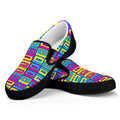 Colorful Cassette Tape Print Black Slip On Sneakers