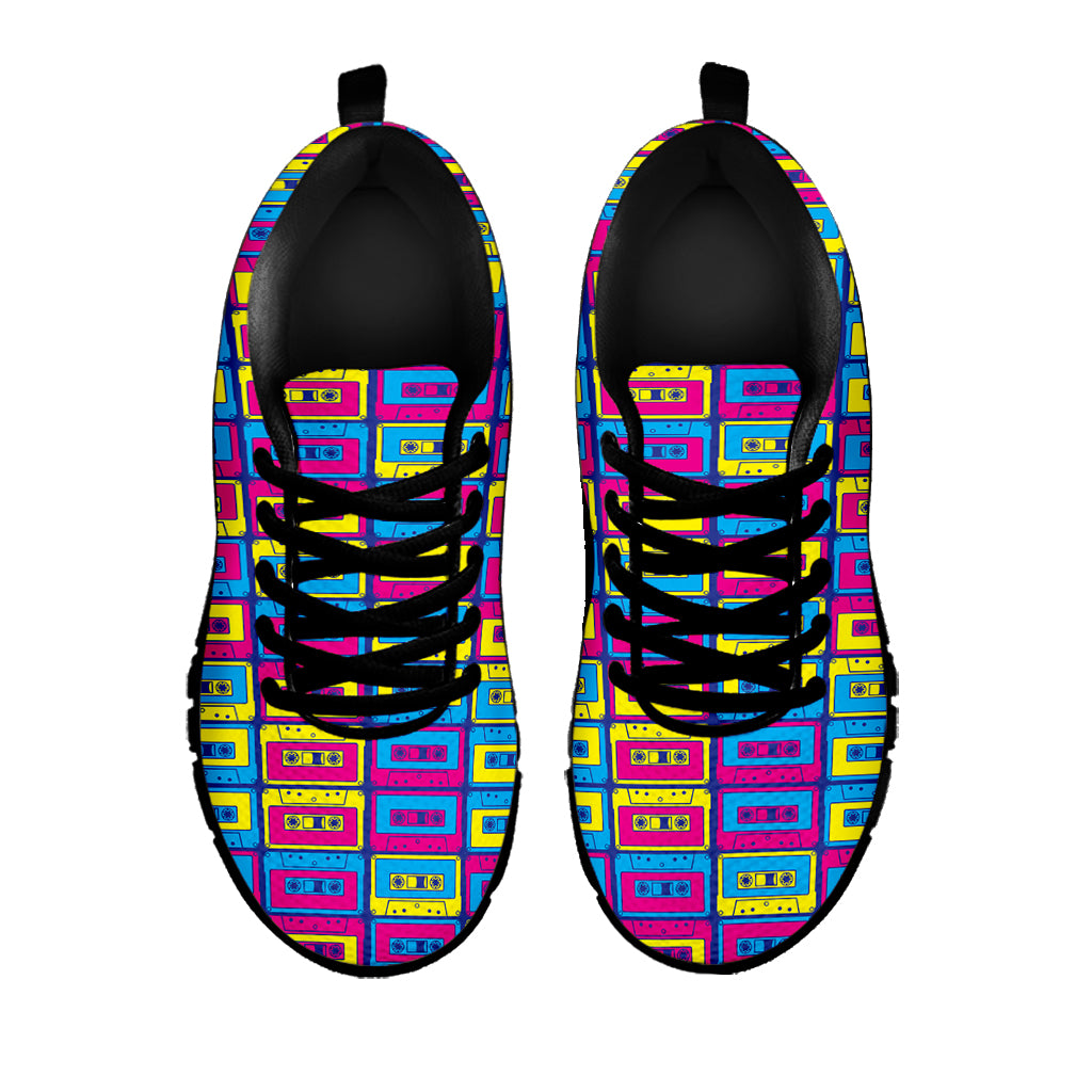 Colorful Cassette Tape Print Black Sneakers