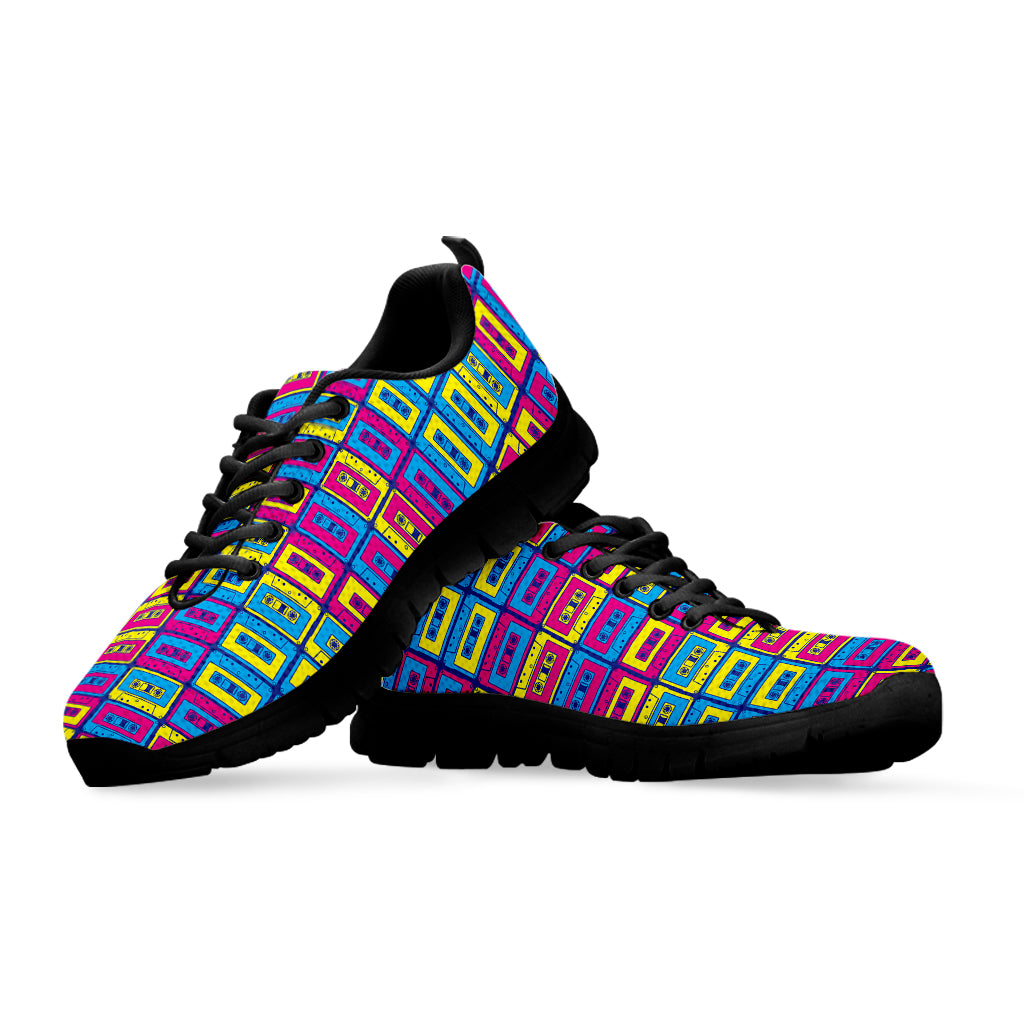 Colorful Cassette Tape Print Black Sneakers