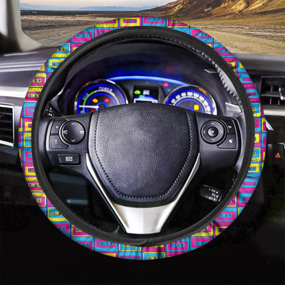 Colorful Cassette Tape Print Car Steering Wheel Cover