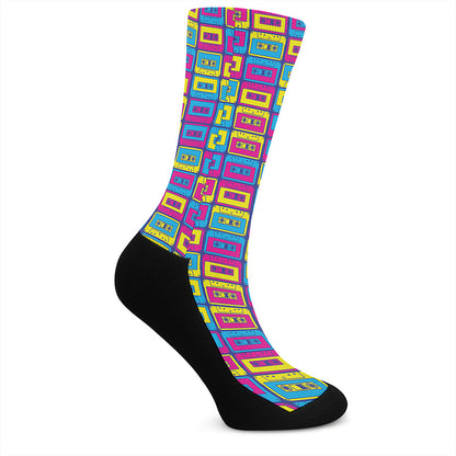 Colorful Cassette Tape Print Crew Socks