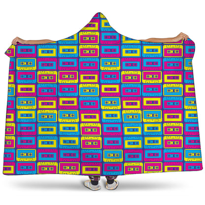 Colorful Cassette Tape Print Hooded Blanket