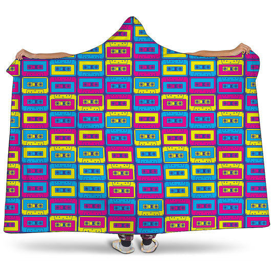 Colorful Cassette Tape Print Hooded Blanket