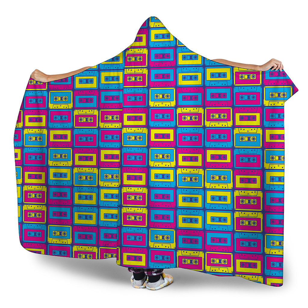 Colorful Cassette Tape Print Hooded Blanket