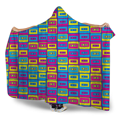 Colorful Cassette Tape Print Hooded Blanket