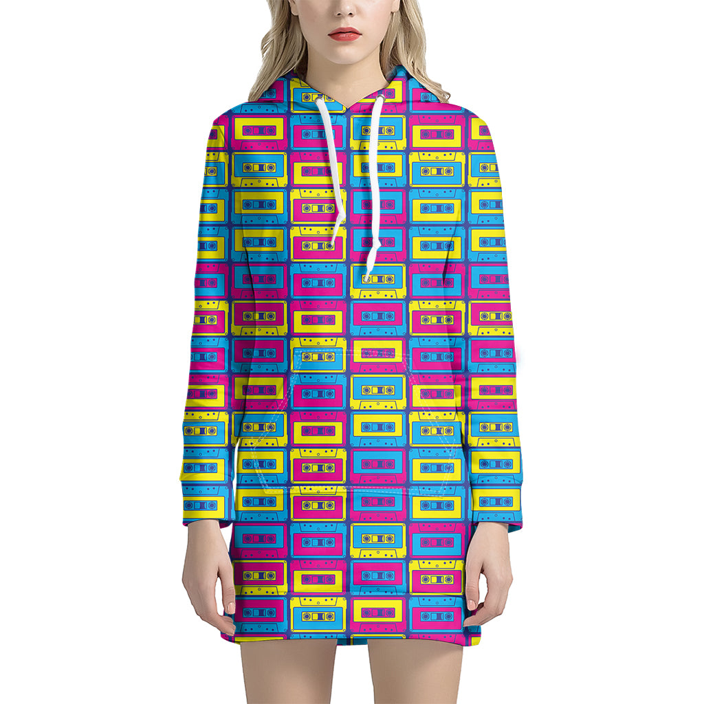 Colorful Cassette Tape Print Hoodie Dress
