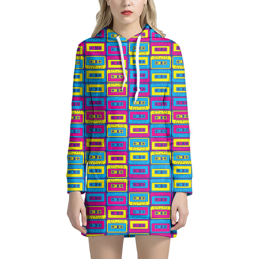 Colorful Cassette Tape Print Hoodie Dress