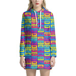Colorful Cassette Tape Print Hoodie Dress