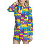Colorful Cassette Tape Print Hoodie Dress