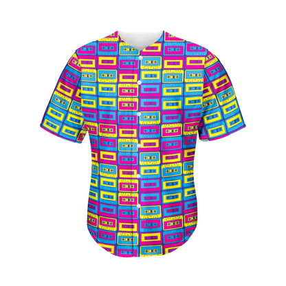 Colorful Cassette Tape Print Men's Baseball Jersey
