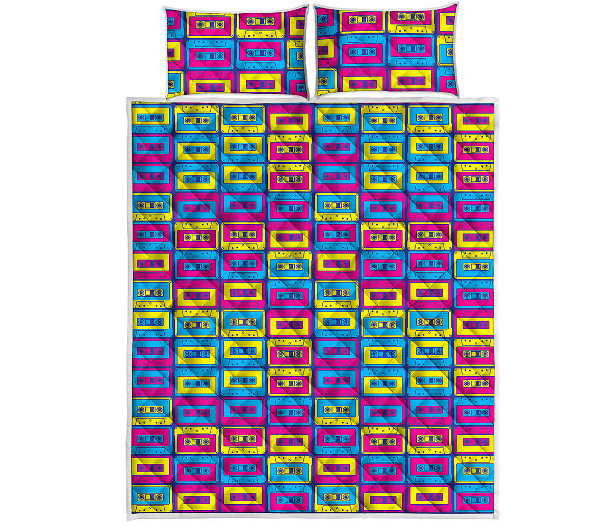 Colorful Cassette Tape Print Quilt Bed Set