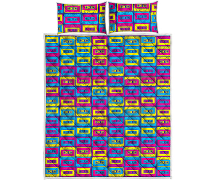 Colorful Cassette Tape Print Quilt Bed Set