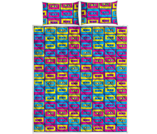 Colorful Cassette Tape Print Quilt Bed Set