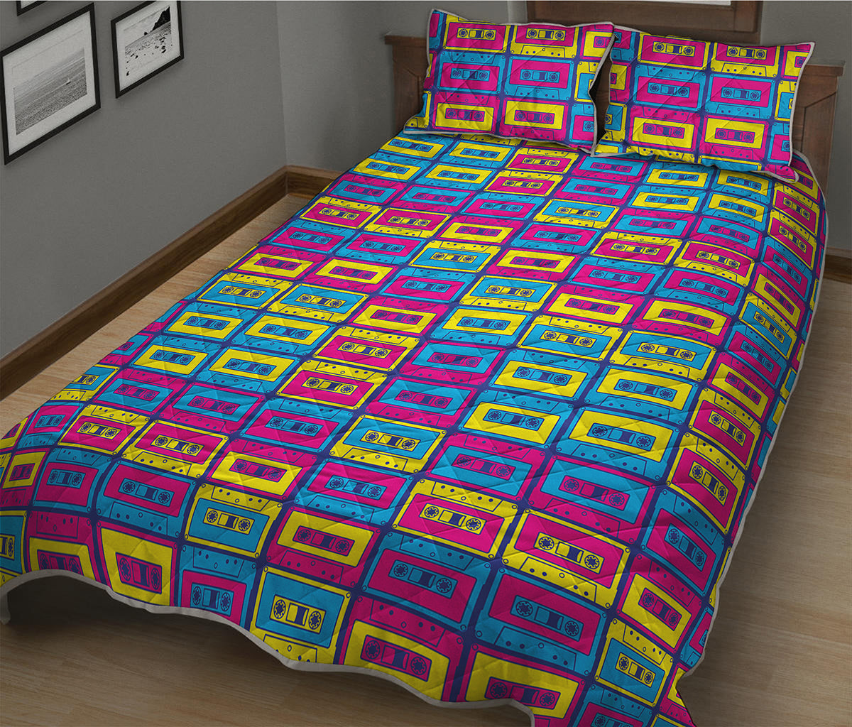 Colorful Cassette Tape Print Quilt Bed Set