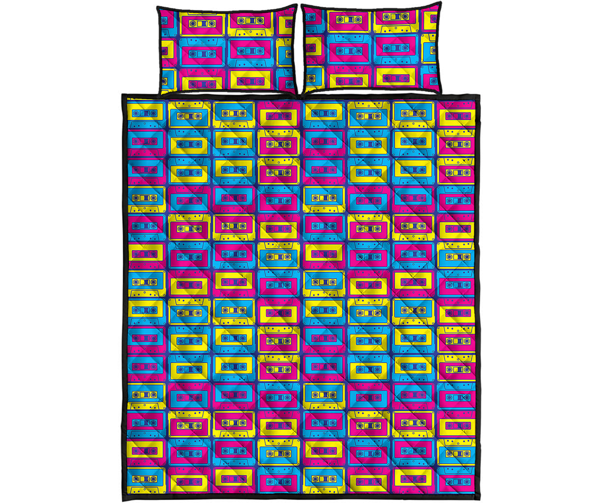 Colorful Cassette Tape Print Quilt Bed Set