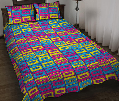Colorful Cassette Tape Print Quilt Bed Set