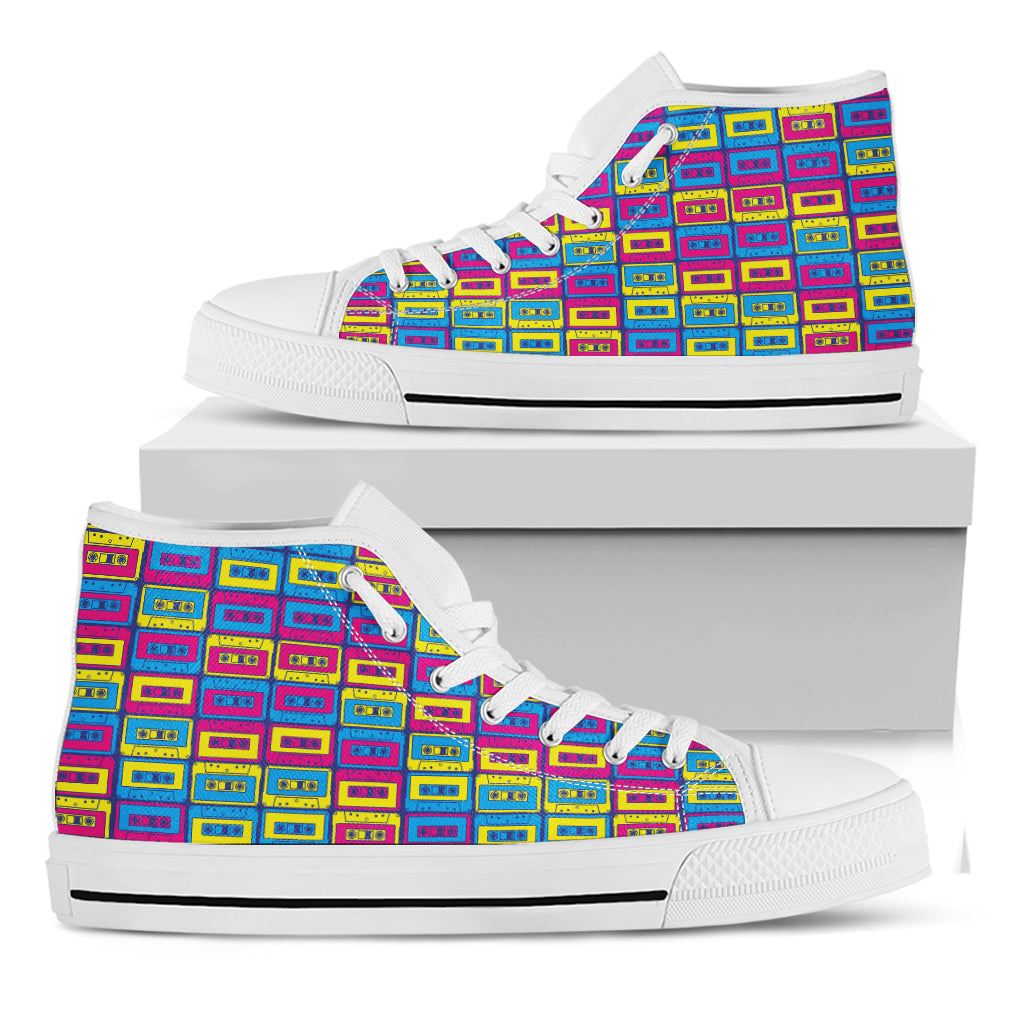 Colorful Cassette Tape Print White High Top Shoes