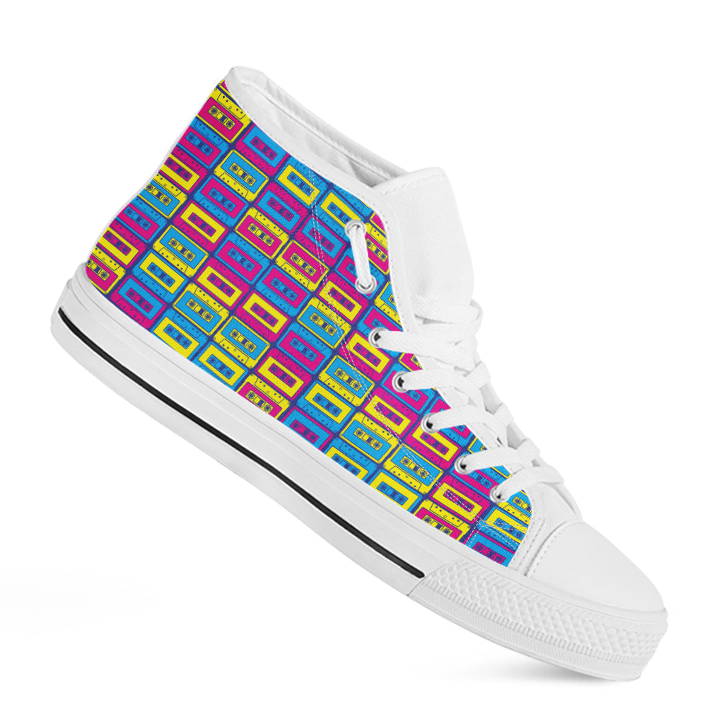 Colorful Cassette Tape Print White High Top Shoes