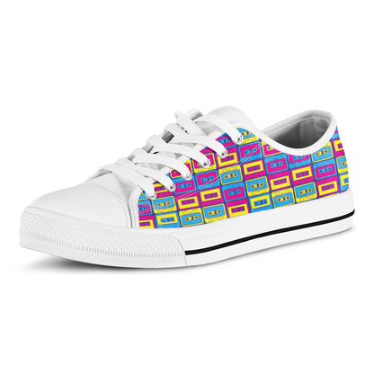 Colorful Cassette Tape Print White Low Top Shoes