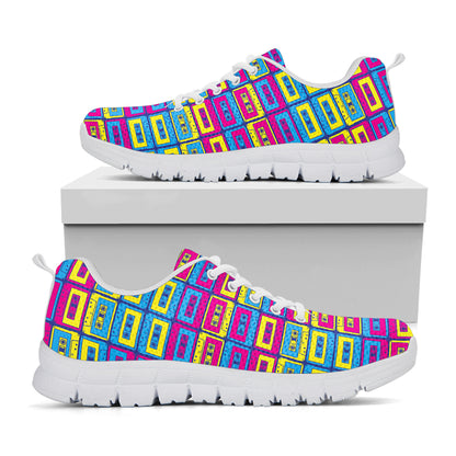Colorful Cassette Tape Print White Sneakers