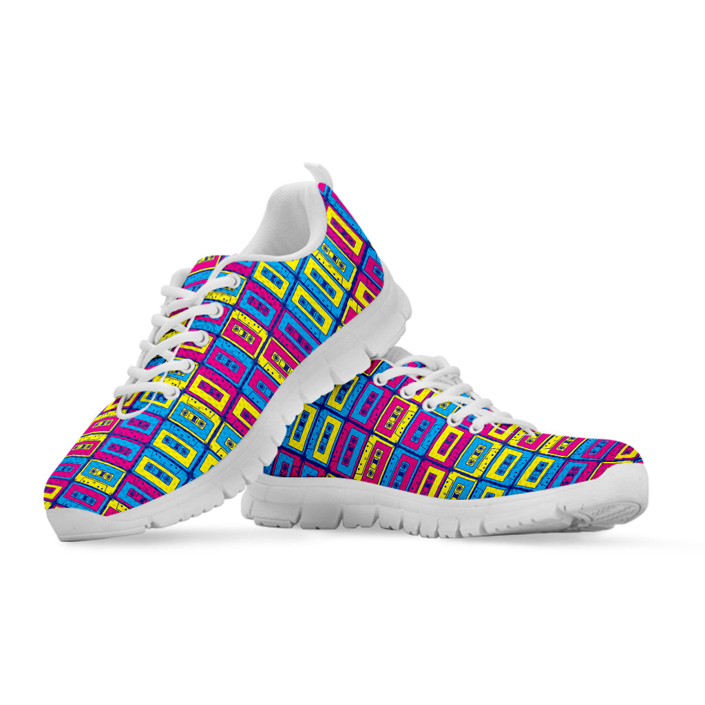 Colorful Cassette Tape Print White Sneakers