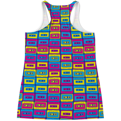 Colorful Cassette Tape Print Women's Racerback Tank Top
