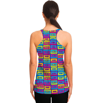 Colorful Cassette Tape Print Women's Racerback Tank Top