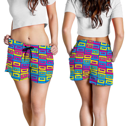 Colorful Cassette Tape Print Women's Shorts