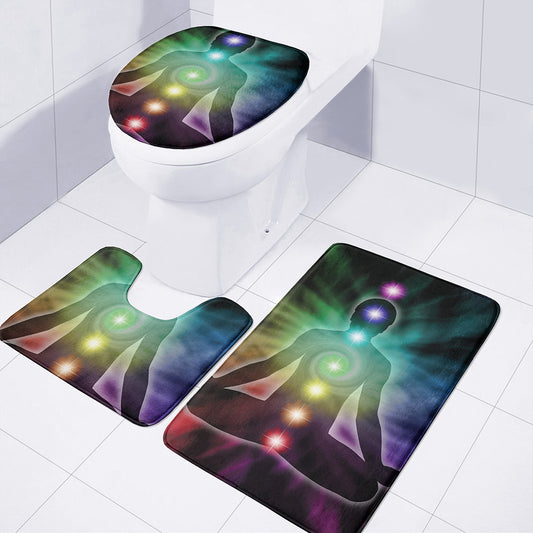 Colorful Chakras Aura Print 3 Piece Bath Mat Set