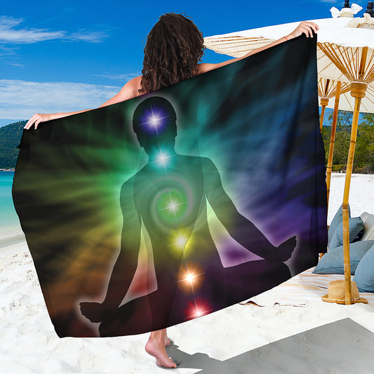 Colorful Chakras Aura Print Beach Sarong Wrap