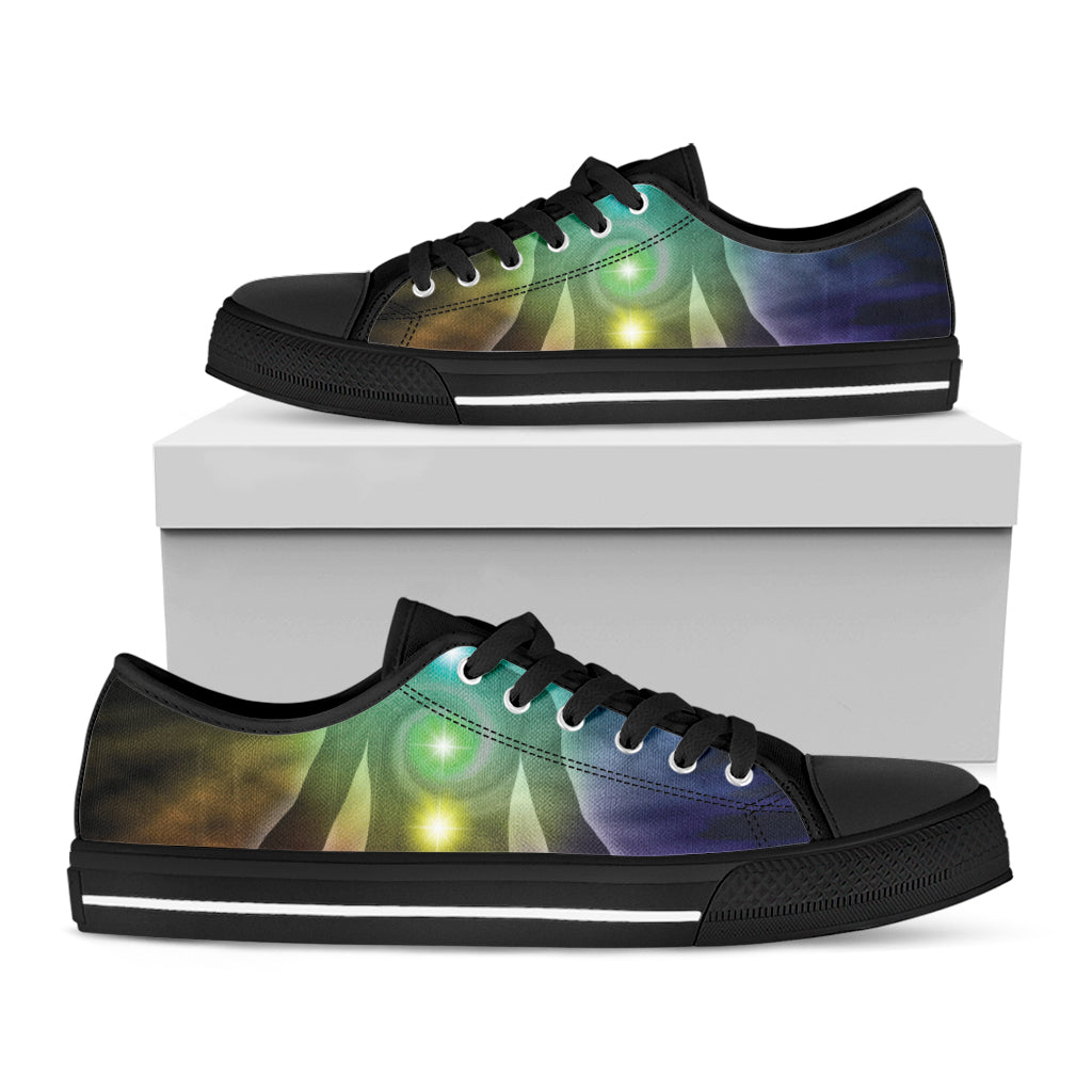 Colorful Chakras Aura Print Black Low Top Shoes 
