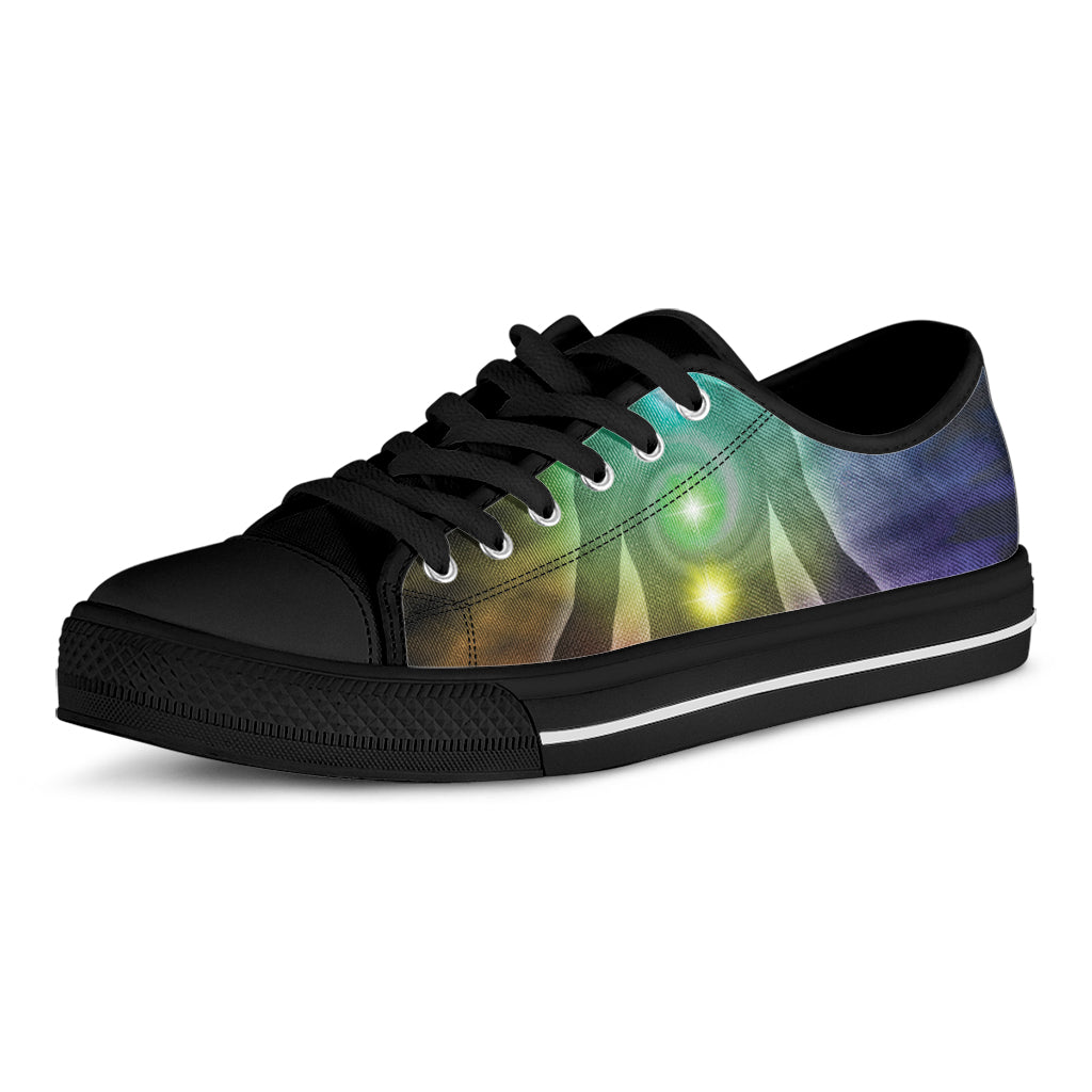 Colorful Chakras Aura Print Black Low Top Shoes 