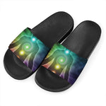 Colorful Chakras Aura Print Black Slide Sandals