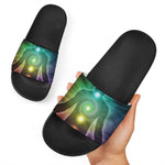 Colorful Chakras Aura Print Black Slide Sandals