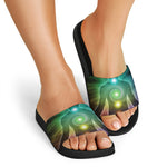 Colorful Chakras Aura Print Black Slide Sandals