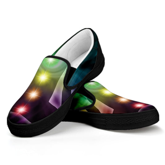 Colorful Chakras Aura Print Black Slip On Shoes