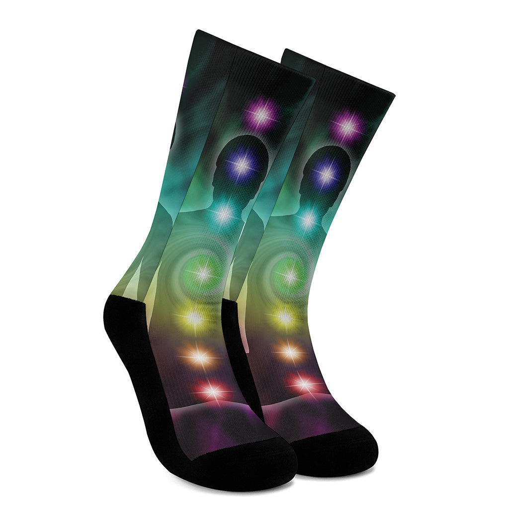 Colorful Chakras Aura Print Crew Socks