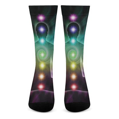 Colorful Chakras Aura Print Crew Socks