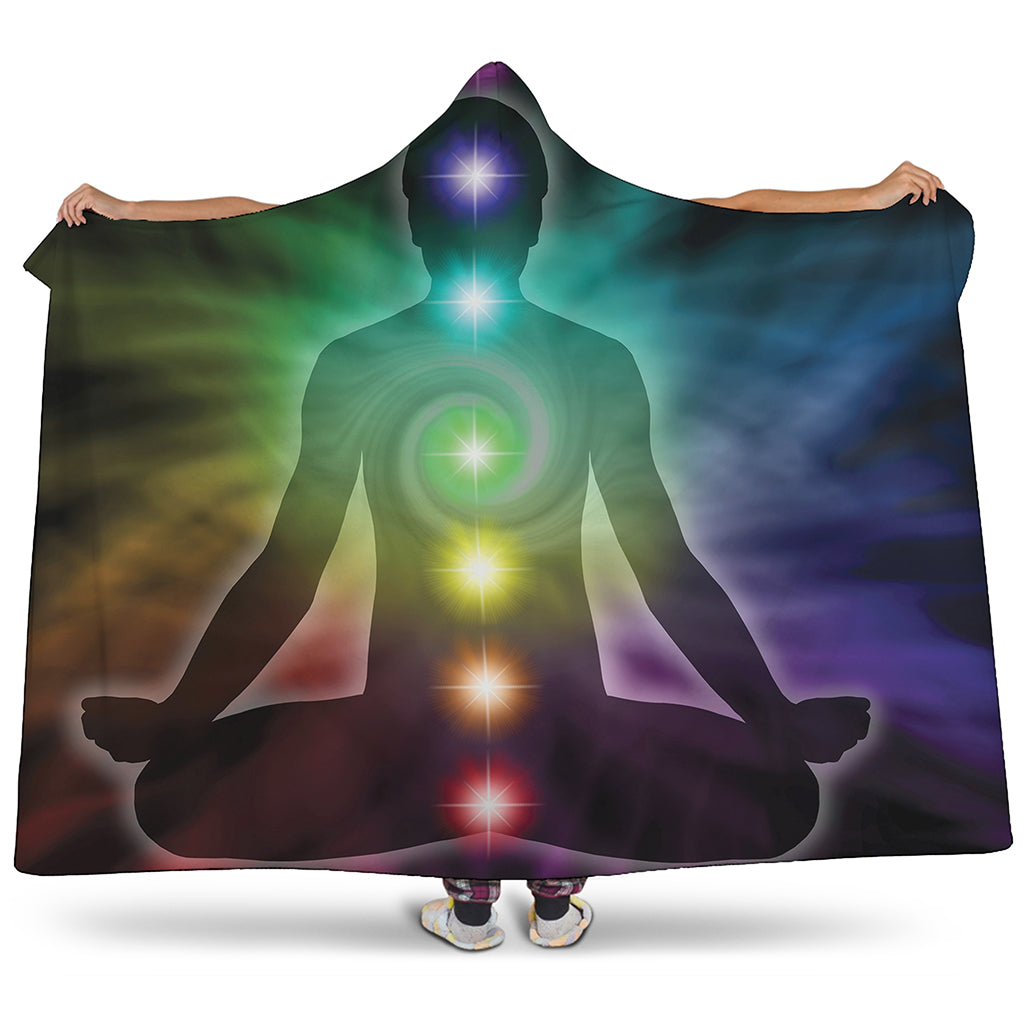 Colorful Chakras Aura Print Hooded Blanket