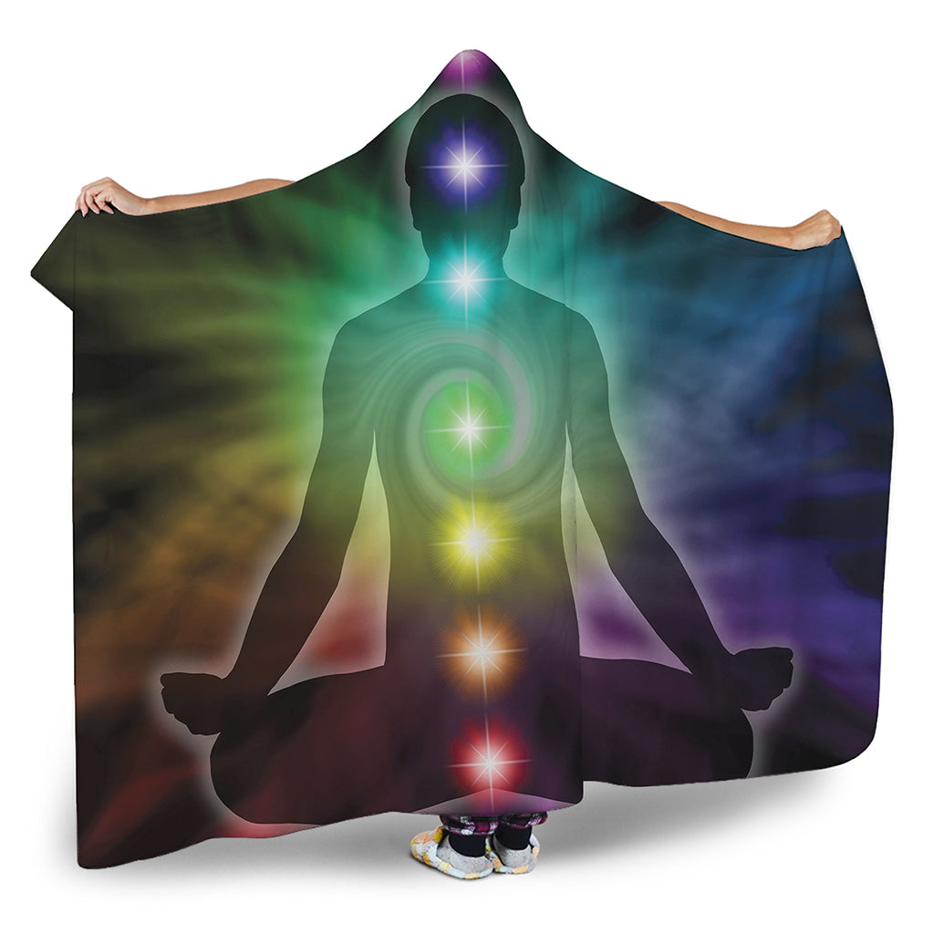 Colorful Chakras Aura Print Hooded Blanket